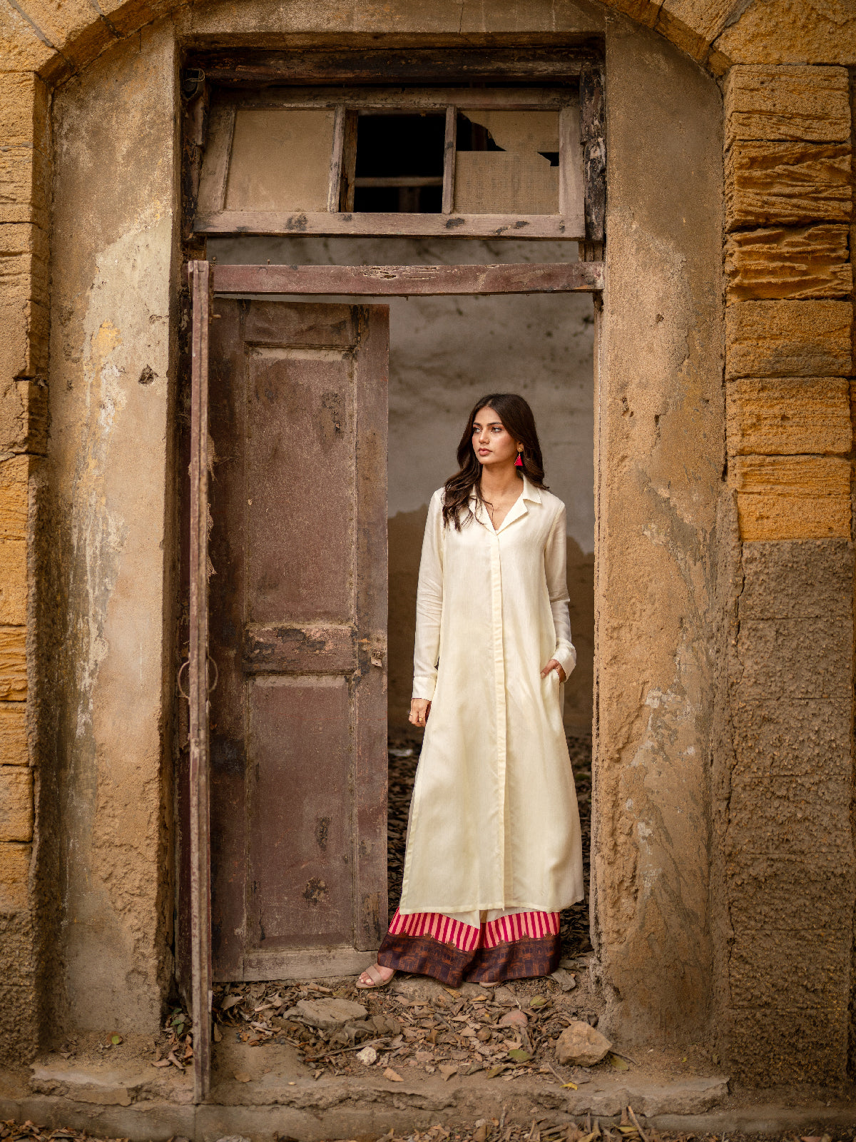 03 Piece - The Mendoza Cotton Silk Set Off-White