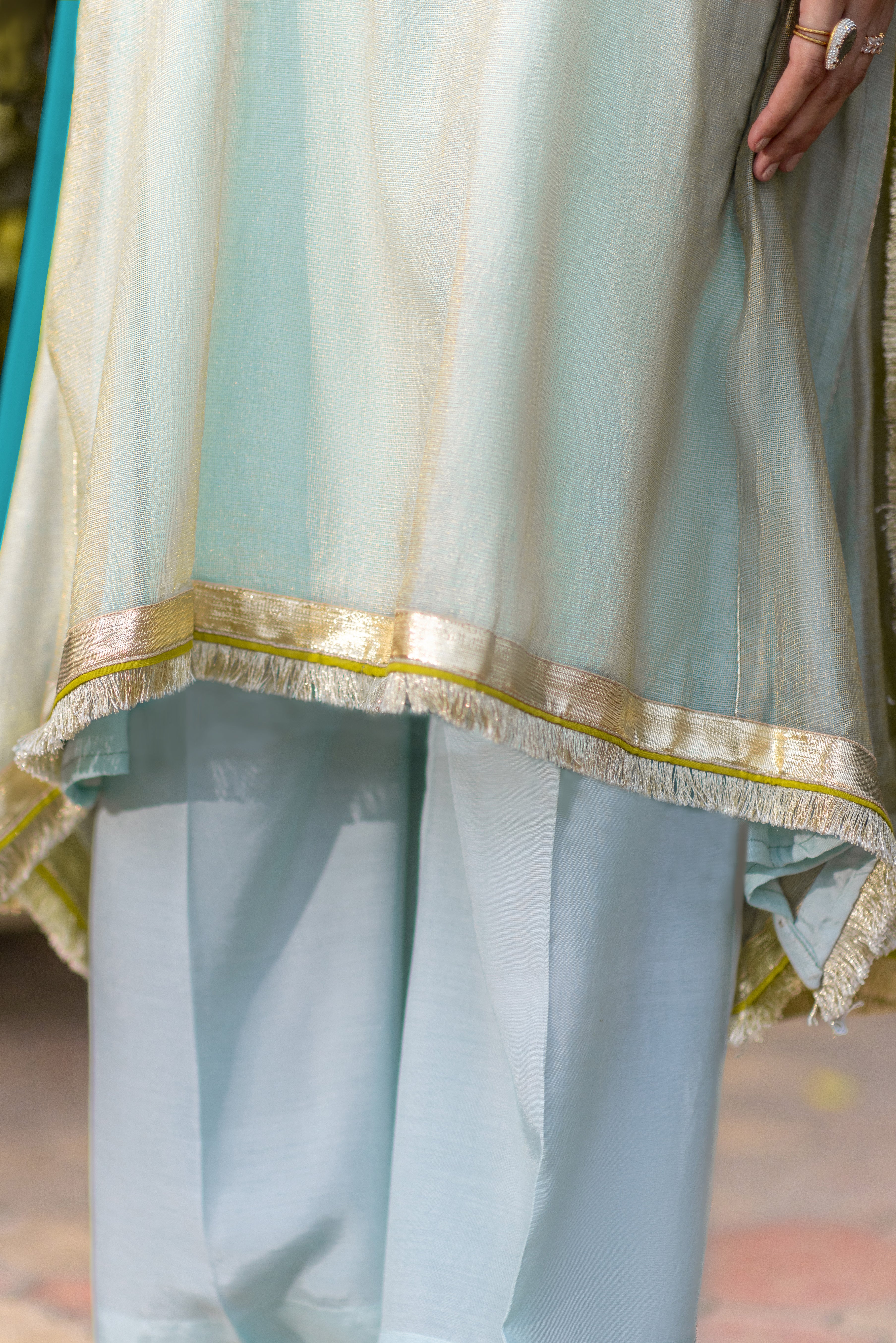 03 Piece - The Misty Set Luxurious Zari Net Suit Aqua