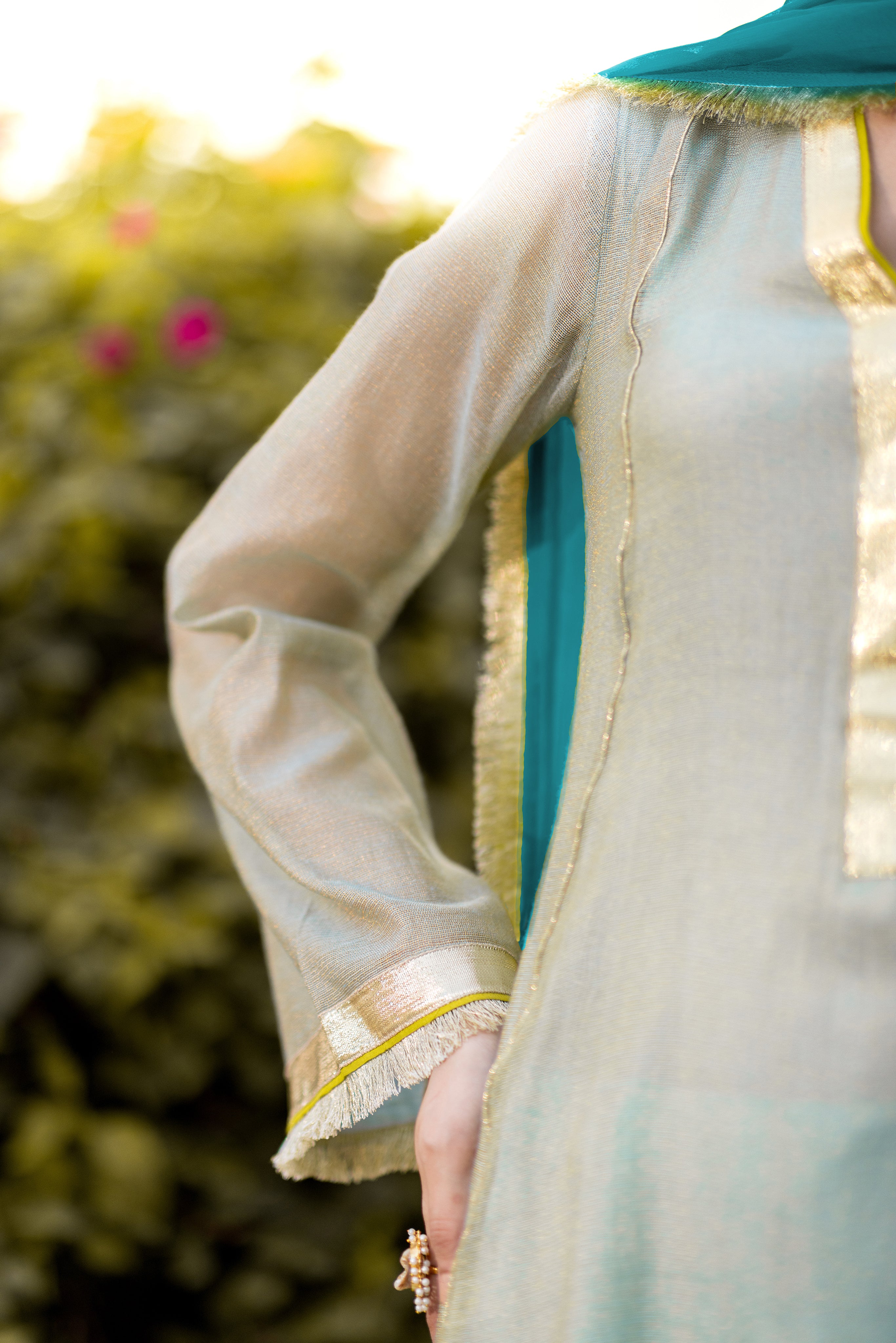 03 Piece - The Misty Set Luxurious Zari Net Suit Aqua