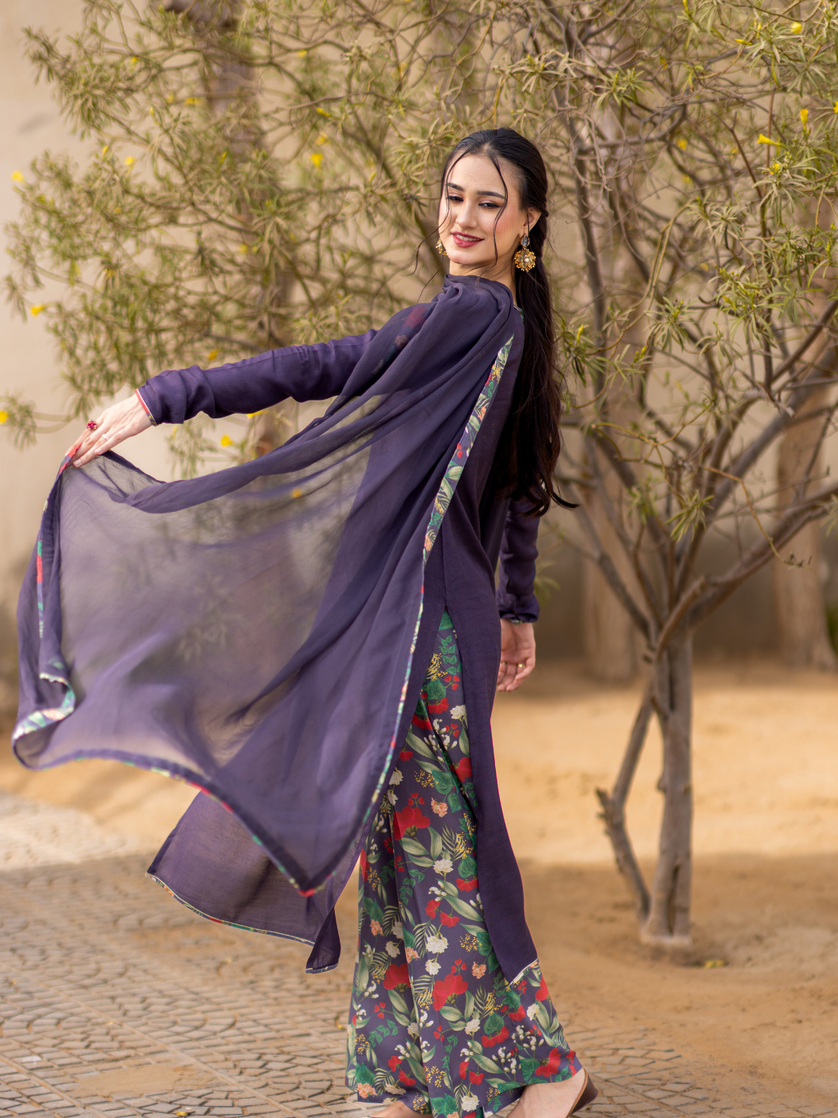 03 Piece - The Anita Premium Swiss Lawn Suit Purple Grey