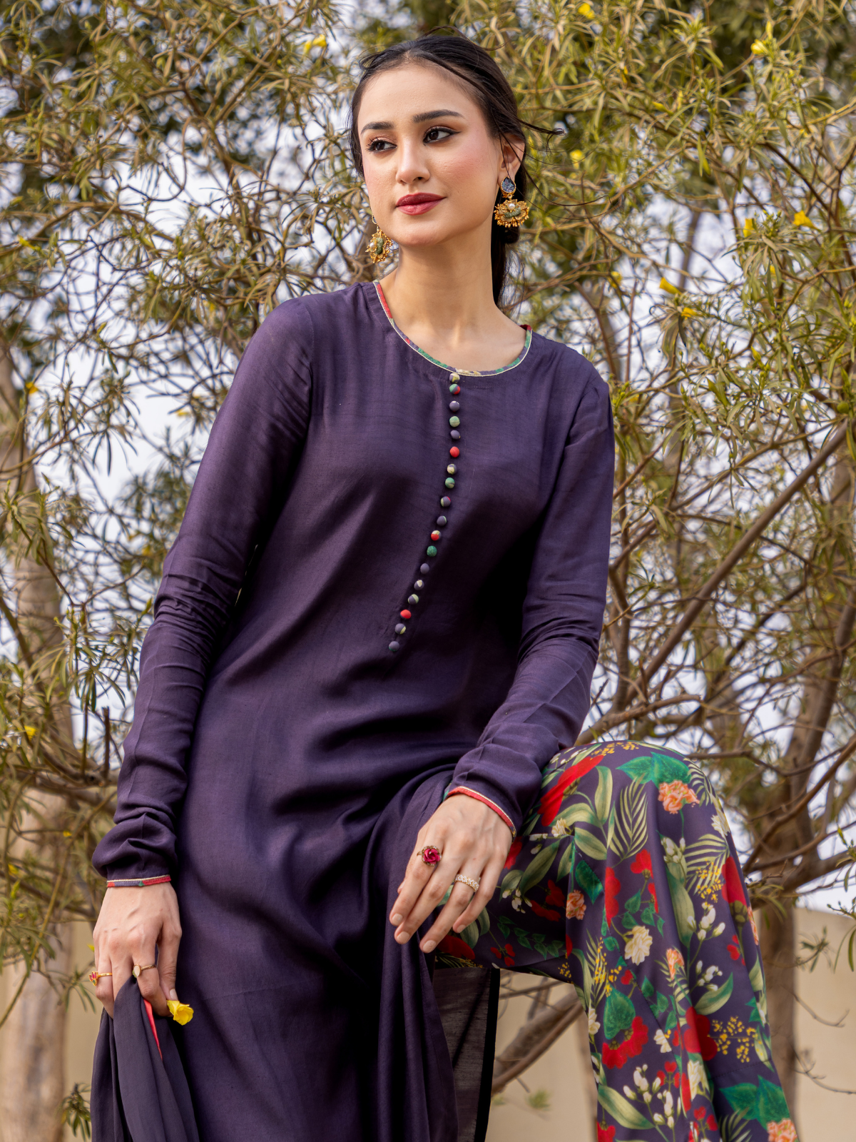 03 Piece - The Anita Premium Swiss Lawn Suit Purple Grey