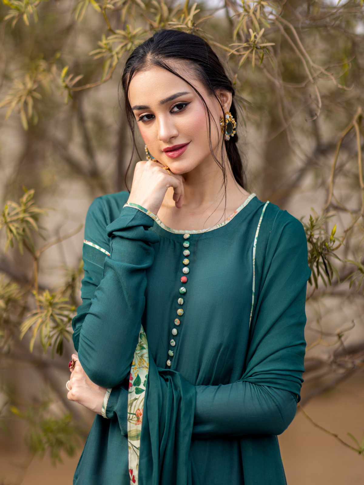 03 Piece - The Anarah Set Premium Swiss Lawn Suit Bottle Green