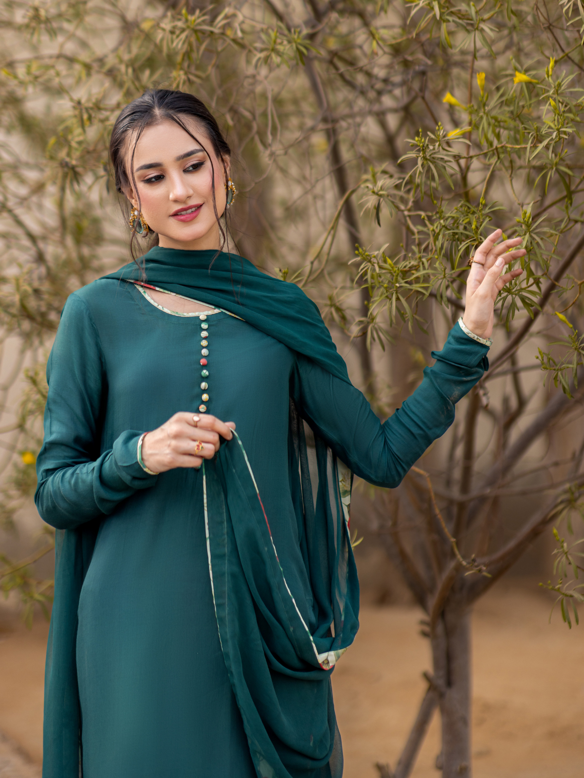 03 Piece - The Anarah Set Premium Swiss Lawn Suit Bottle Green