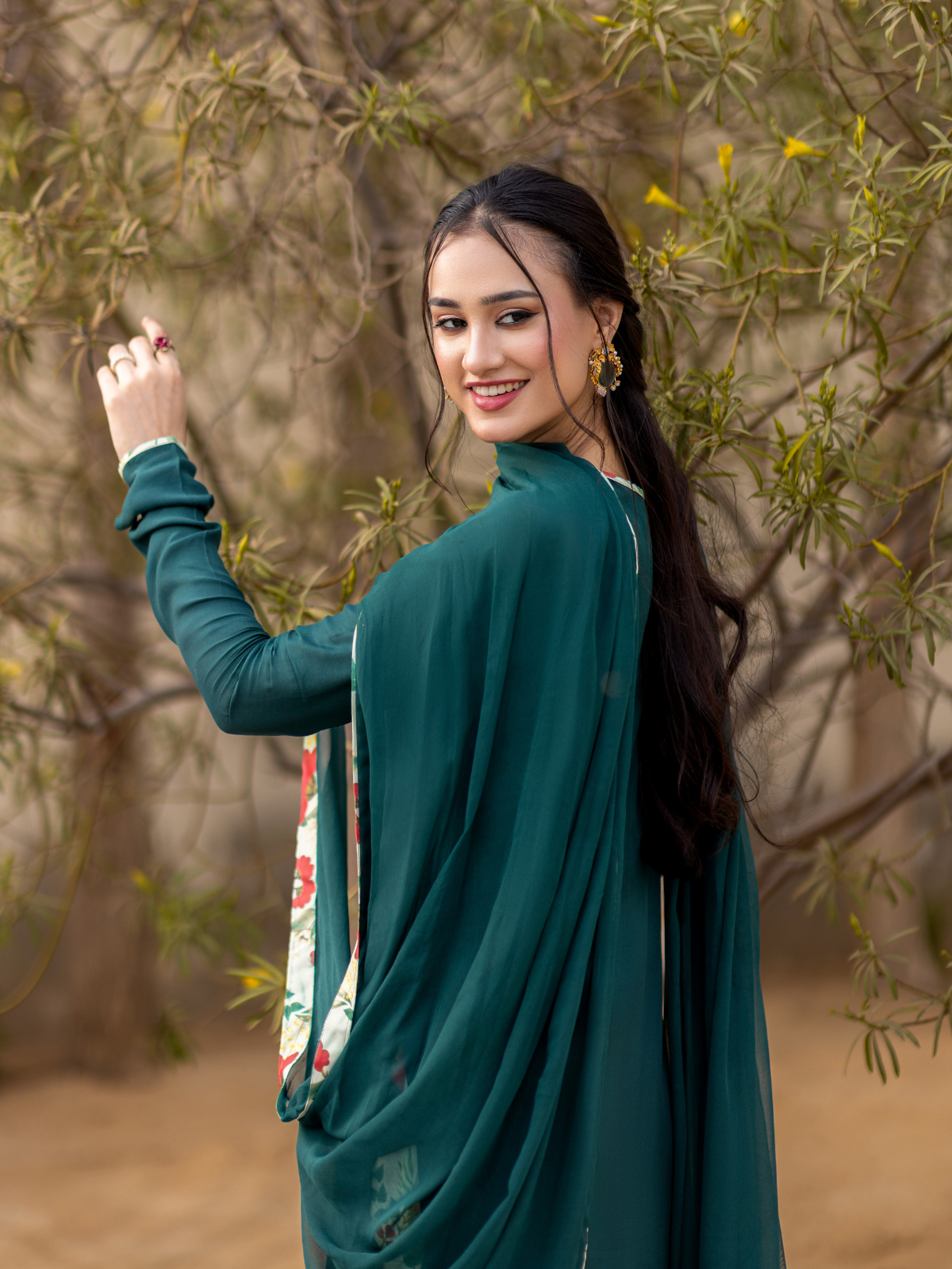 03 Piece - The Anarah Set Premium Swiss Lawn Suit Bottle Green