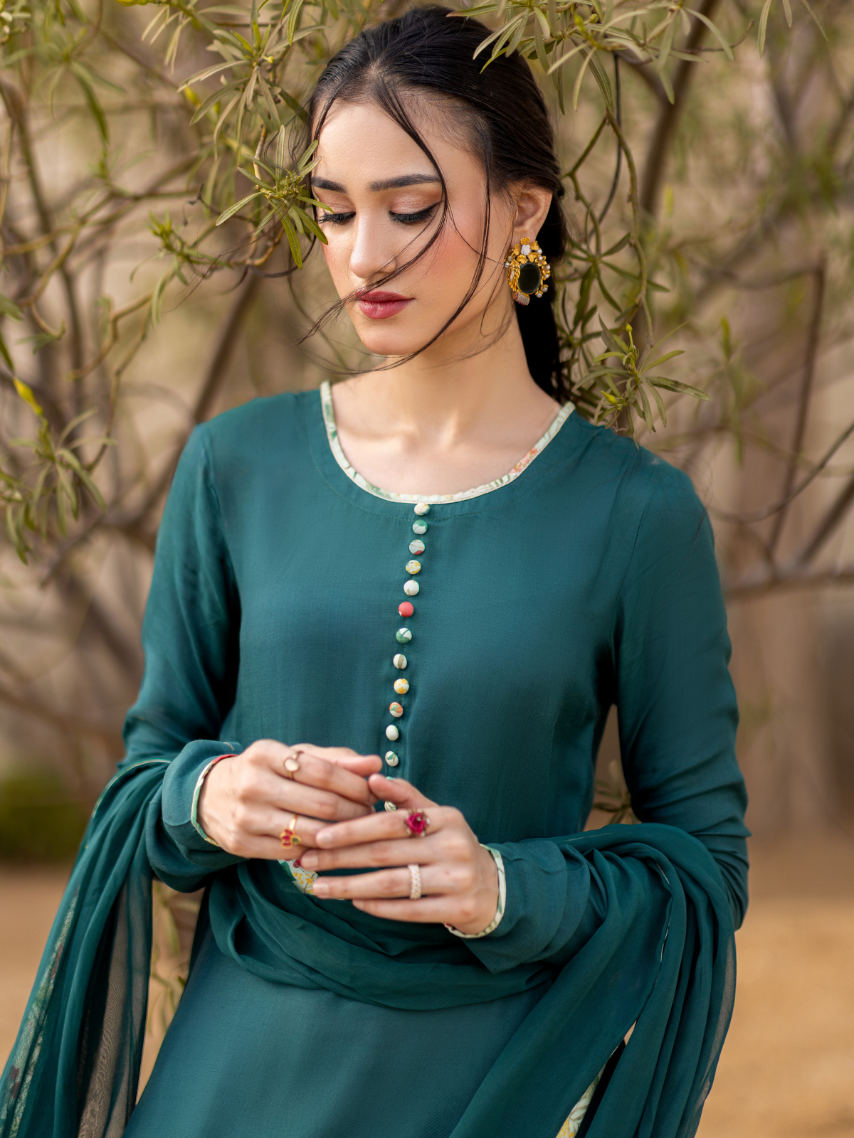 03 Piece - The Anarah Set Premium Swiss Lawn Suit Bottle Green