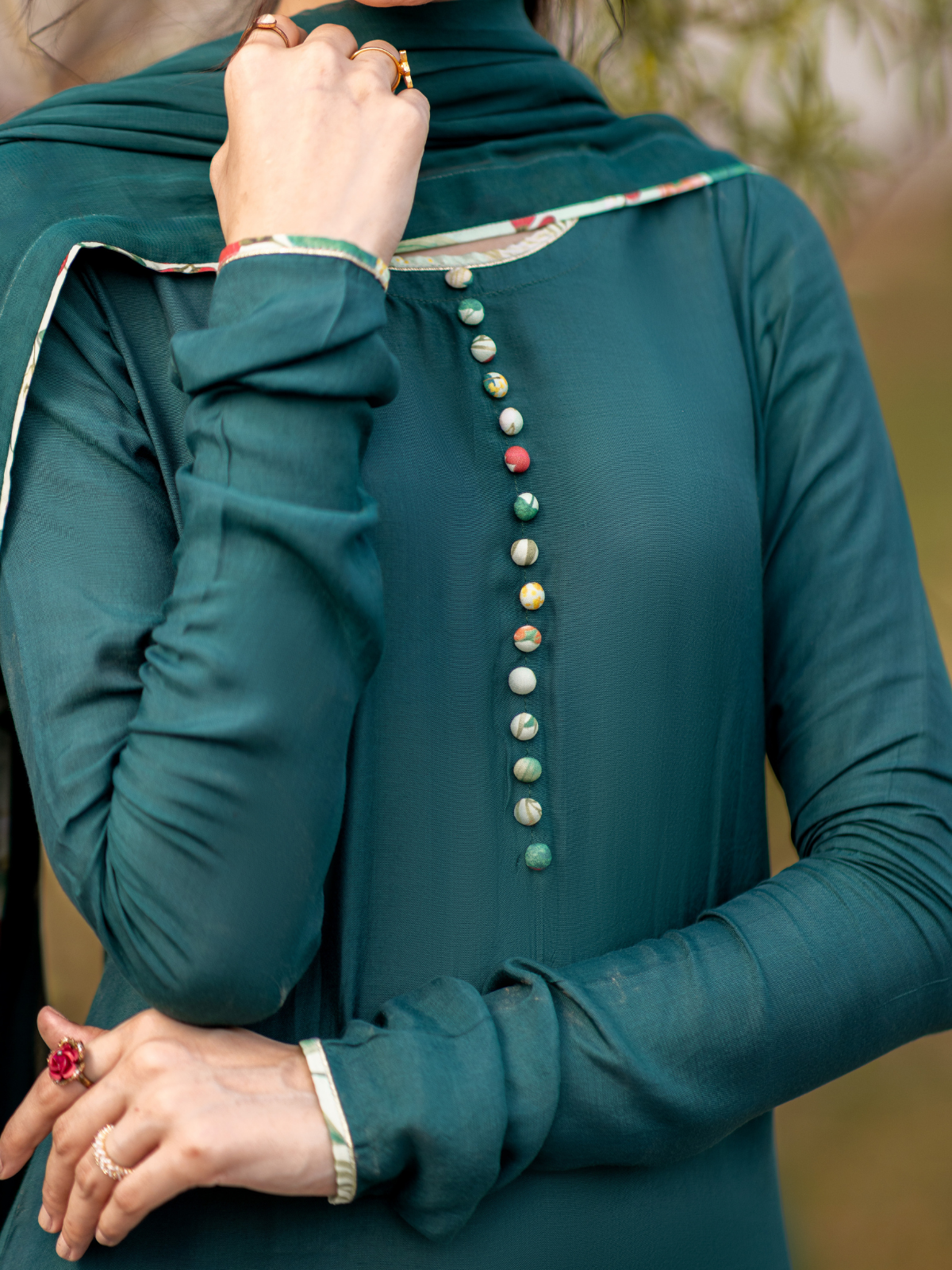 03 Piece - The Anarah Set Premium Swiss Lawn Suit Bottle Green