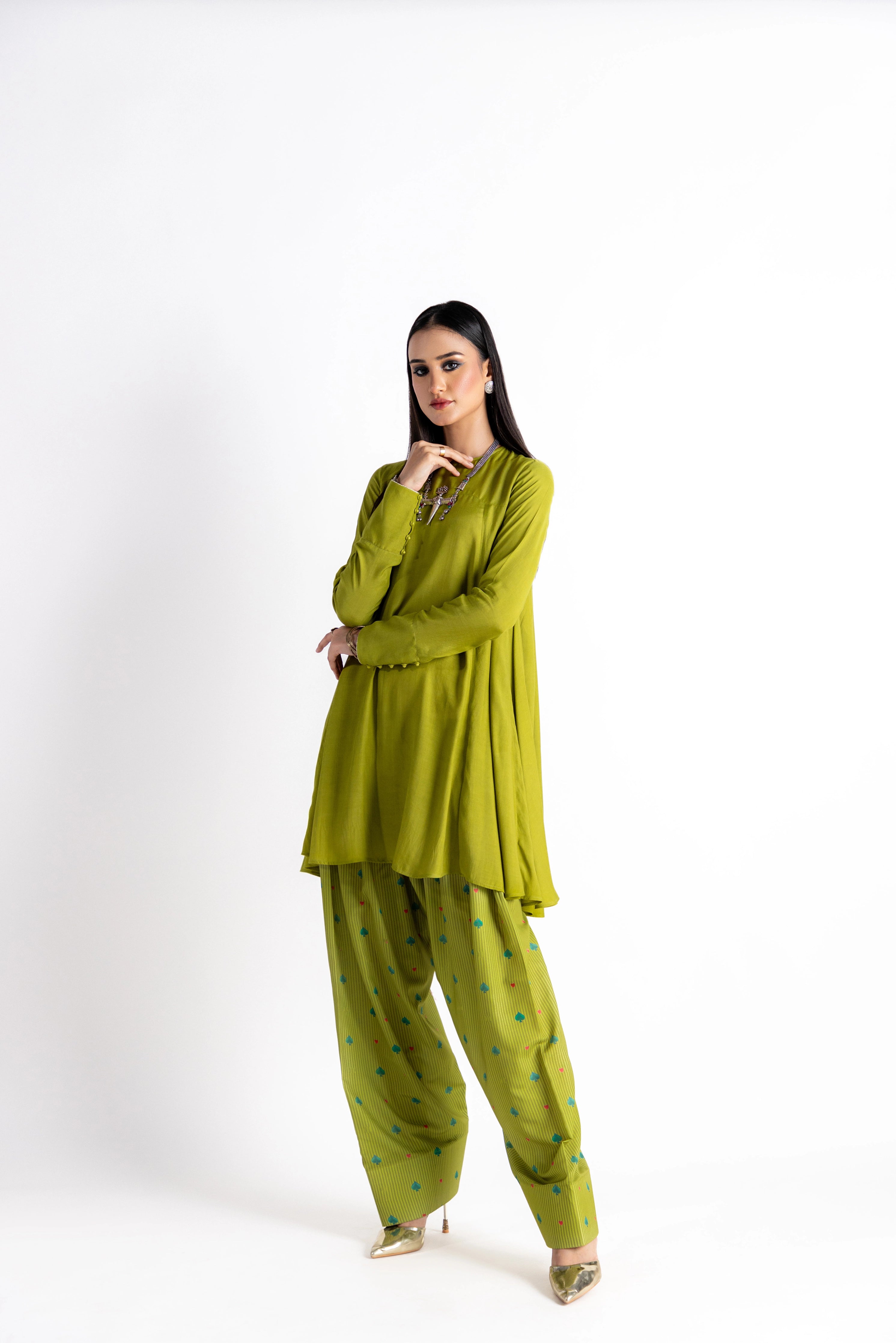 02 Piece - The Sabz Paan Cotton Silk Anarkali Set