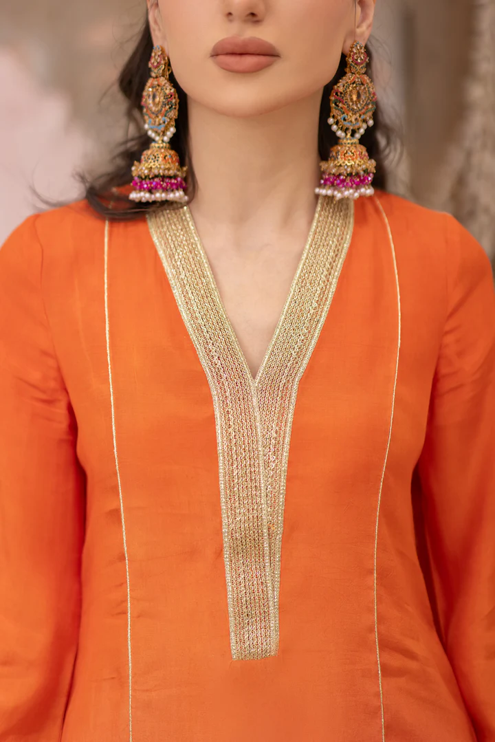 03 Piece - The Manizeh Cotton Silk Pink Orange Ombrè Set