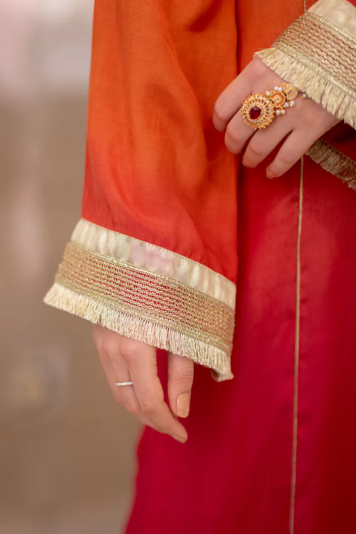 03 Piece - The Manizeh Cotton Silk Pink Orange Ombrè Set