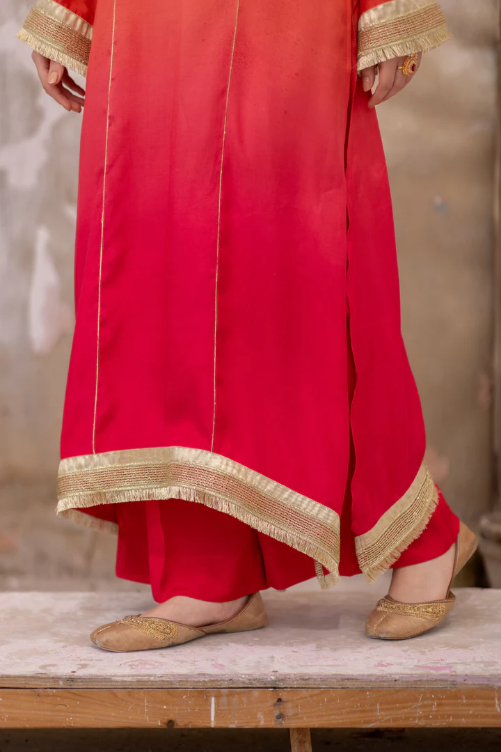 03 Piece - The Manizeh Cotton Silk Pink Orange Ombrè Set