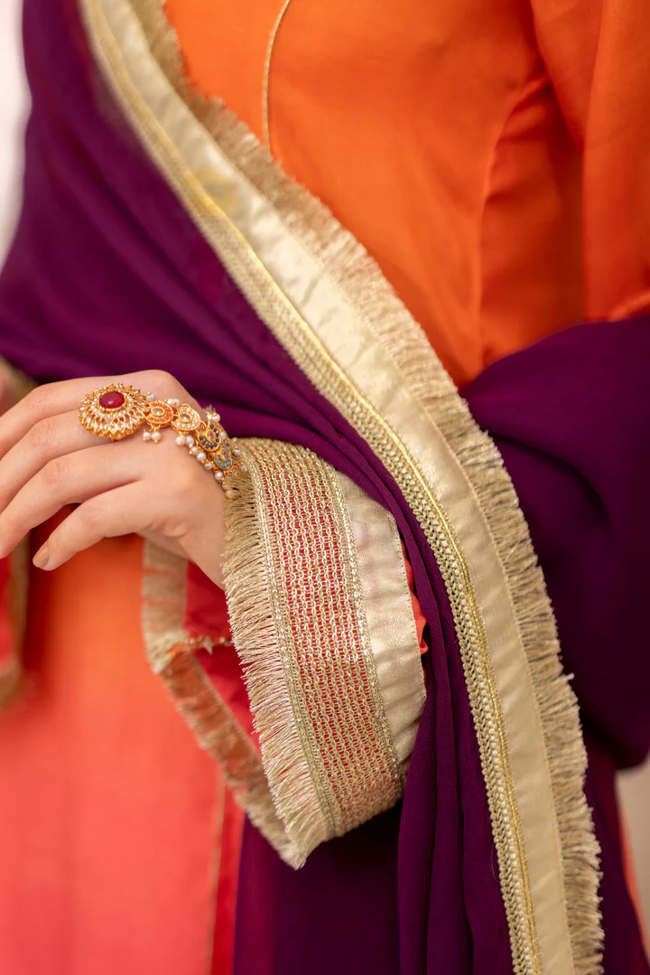 03 Piece - The Manizeh Cotton Silk Pink Orange Ombrè Set