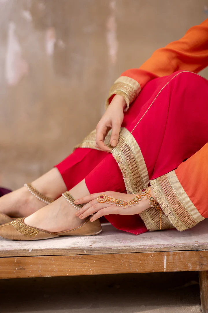 03 Piece - The Manizeh Cotton Silk Pink Orange Ombrè Set