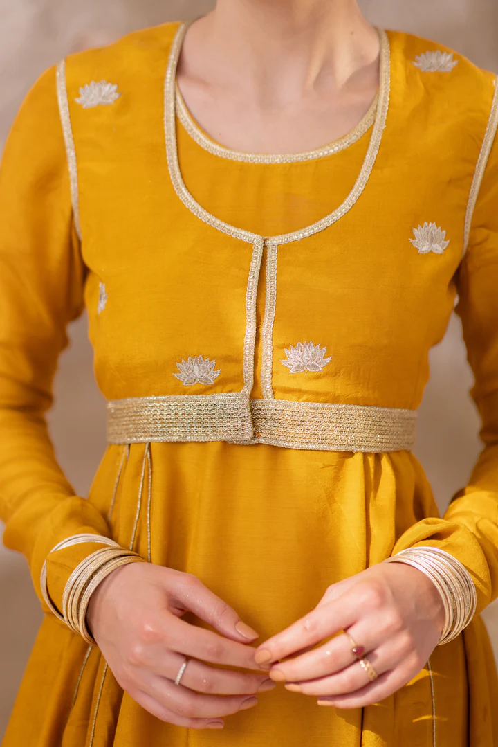 04 Piece - The Sona Marigold Yellow Anarkali Set