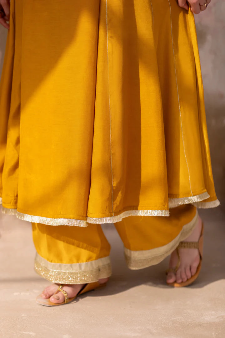 04 Piece - The Sona Marigold Yellow Anarkali Set