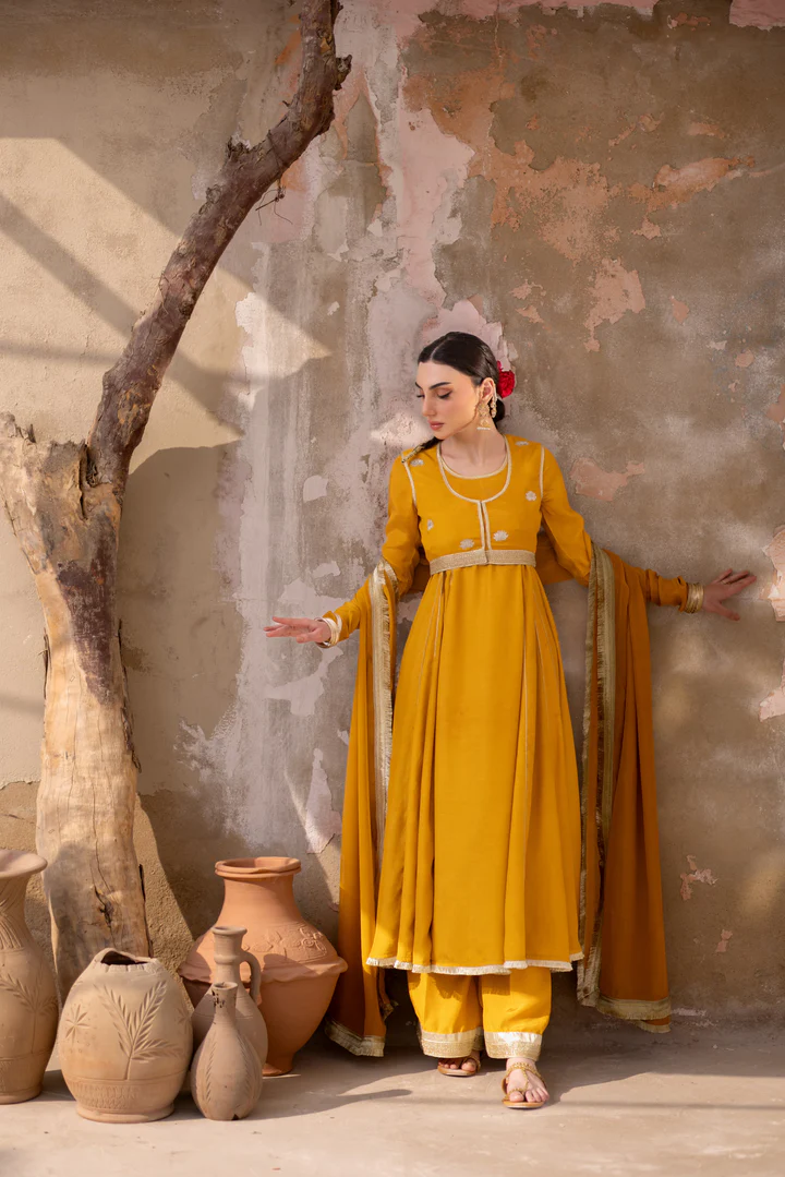 04 Piece - The Sona Marigold Yellow Anarkali Set
