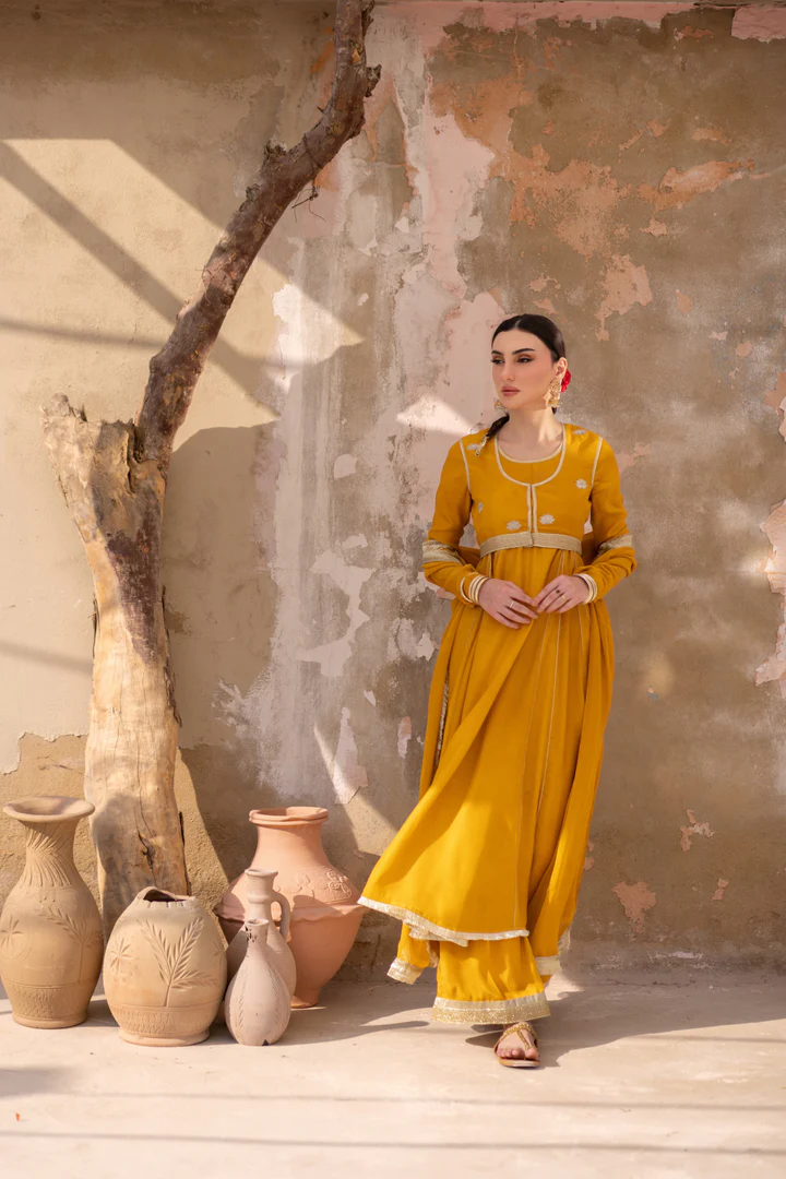 04 Piece - The Sona Marigold Yellow Anarkali Set