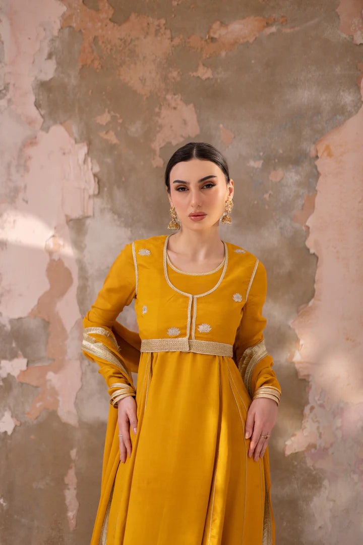 04 Piece - The Sona Marigold Yellow Anarkali Set