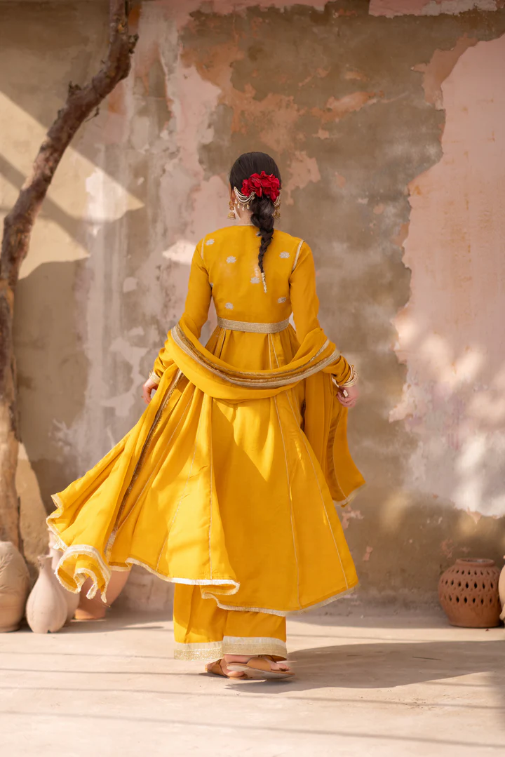 04 Piece - The Sona Marigold Yellow Anarkali Set