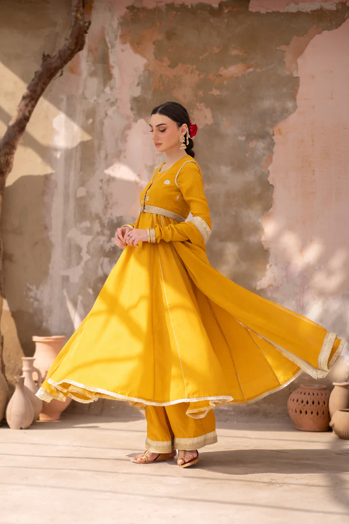04 Piece - The Sona Marigold Yellow Anarkali Set