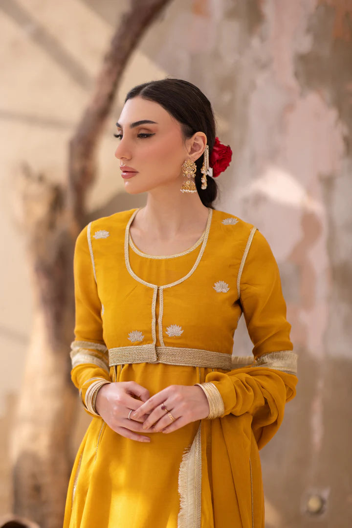 04 Piece - The Sona Marigold Yellow Anarkali Set