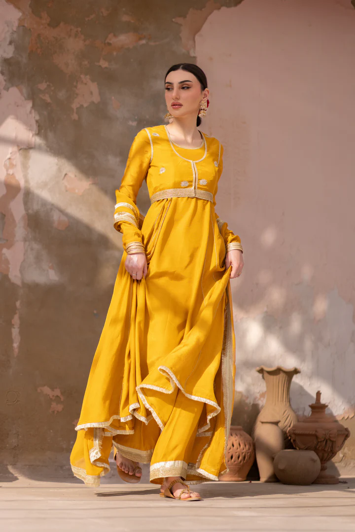 04 Piece - The Sona Marigold Yellow Anarkali Set