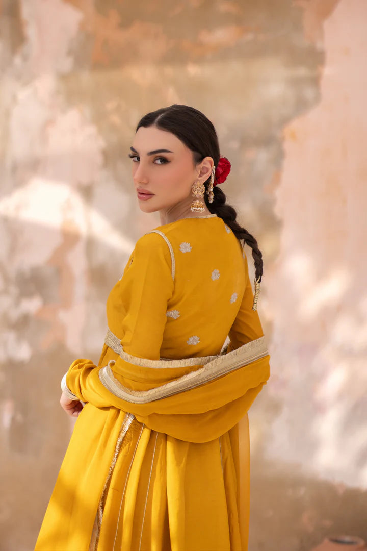 04 Piece - The Sona Marigold Yellow Anarkali Set