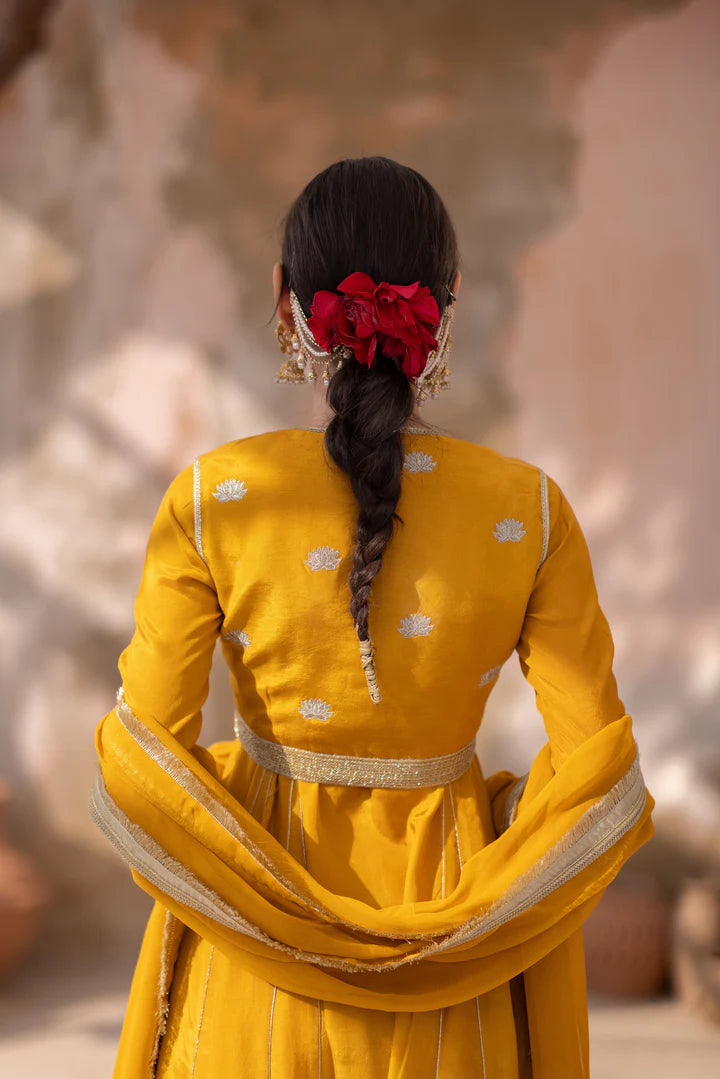 04 Piece - The Sona Marigold Yellow Anarkali Set