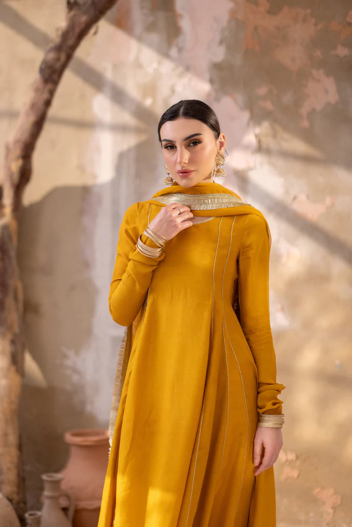 04 Piece - The Sona Marigold Yellow Anarkali Set