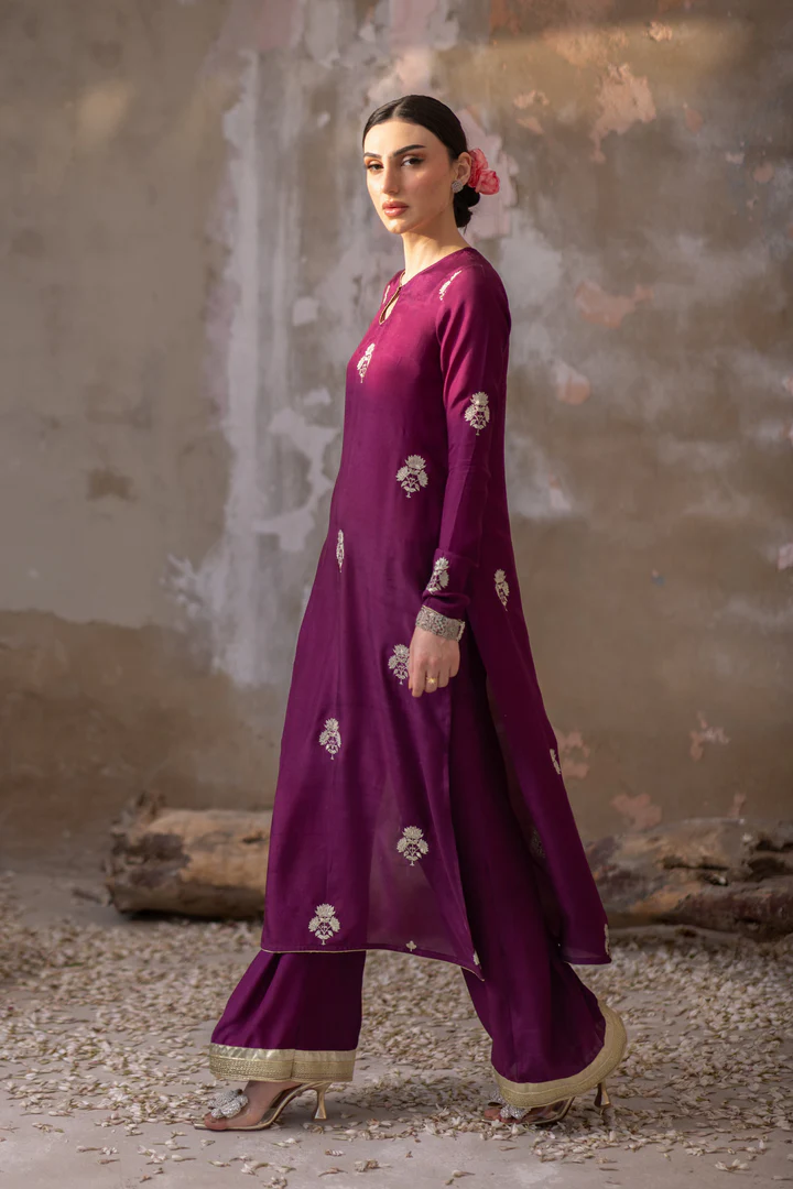 03 Piece - The Zarmina Cotton Silk Plum Purple Set