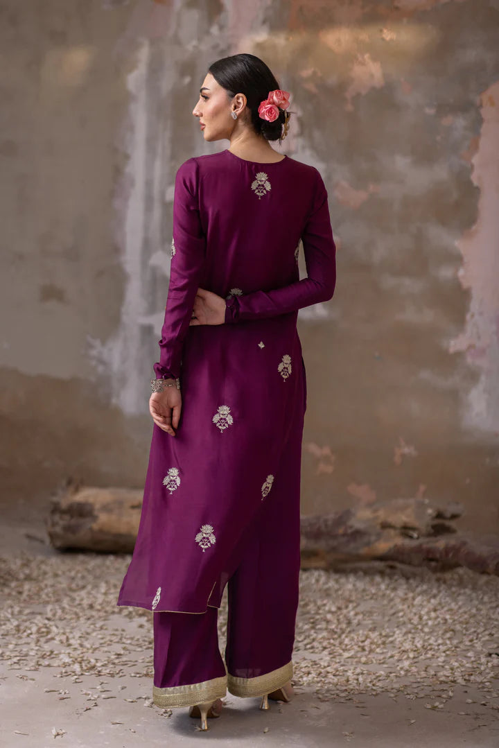 03 Piece - The Zarmina Cotton Silk Plum Purple Set