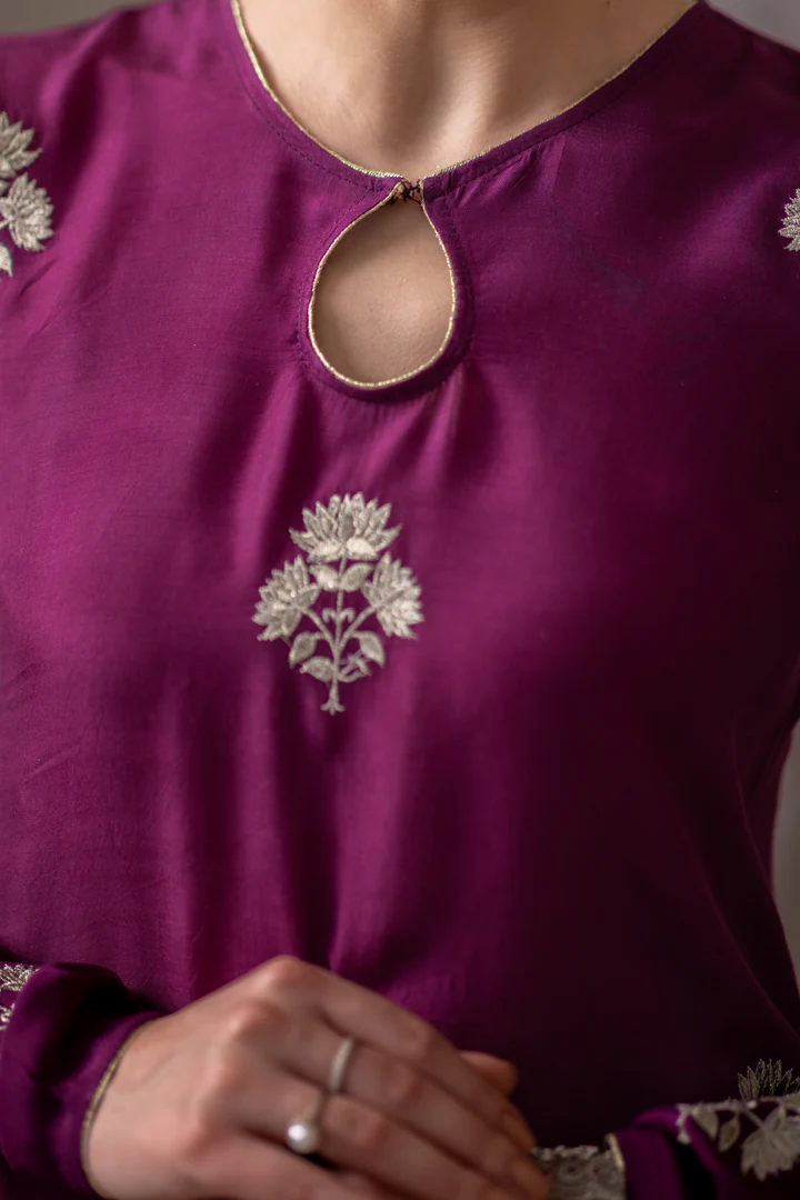 03 Piece - The Zarmina Cotton Silk Plum Purple Set