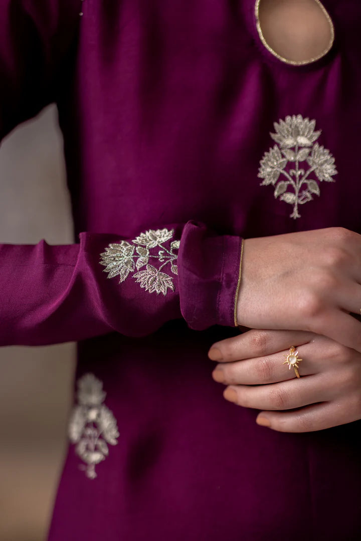 03 Piece - The Zarmina Cotton Silk Plum Purple Set