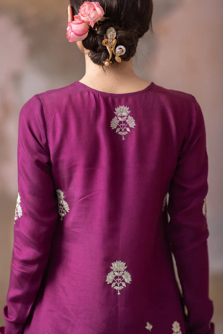 03 Piece - The Zarmina Cotton Silk Plum Purple Set