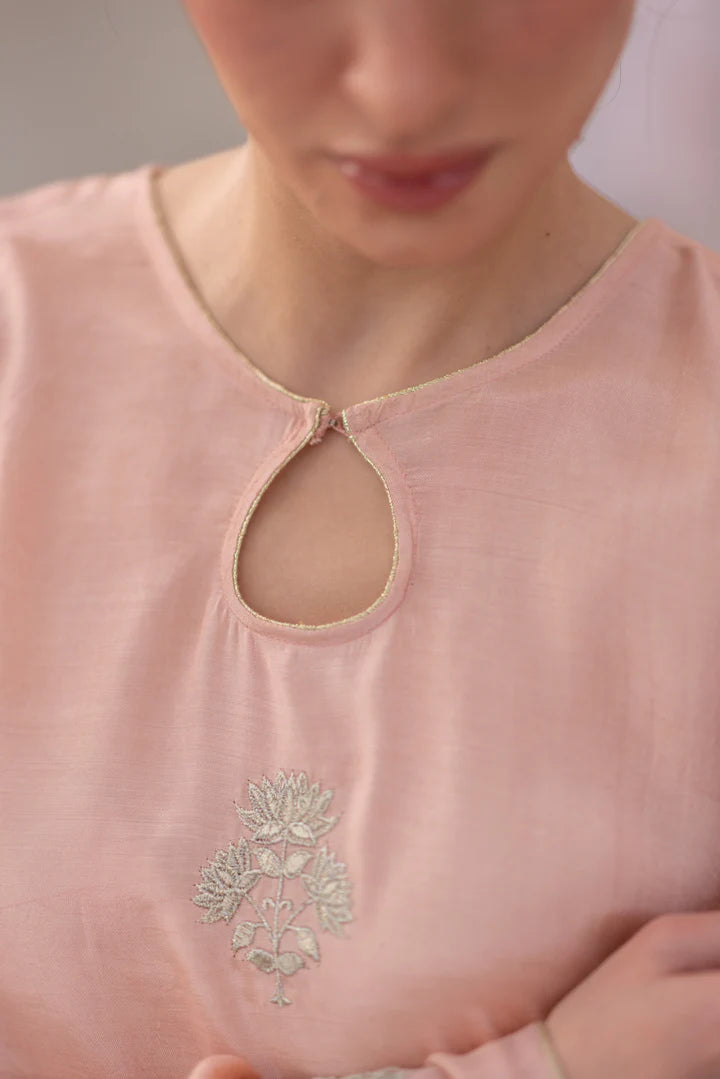 03 Piece - The Gulmina Cotton Silk Blush Pink Set