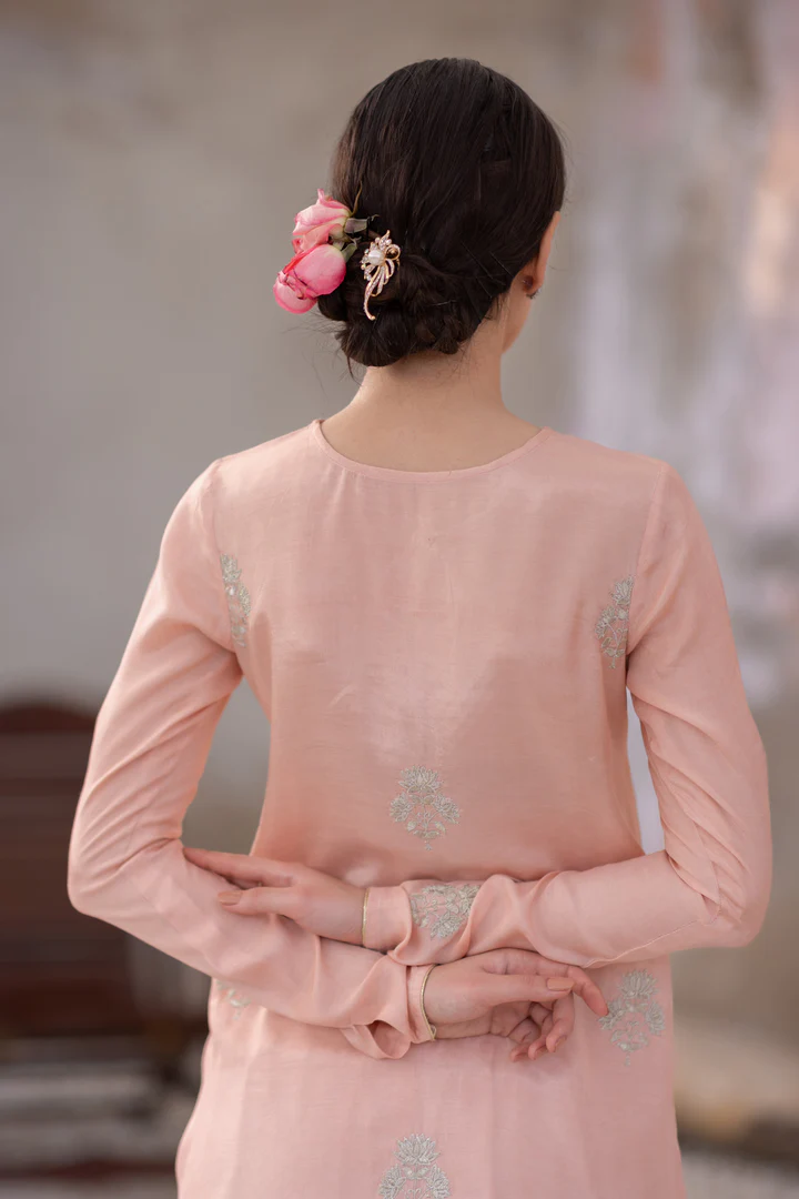 03 Piece - The Gulmina Cotton Silk Blush Pink Set