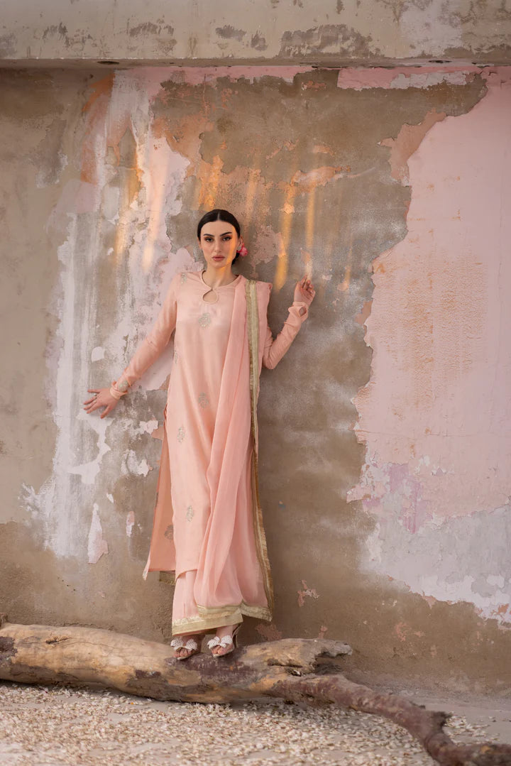 03 Piece - The Gulmina Cotton Silk Blush Pink Set