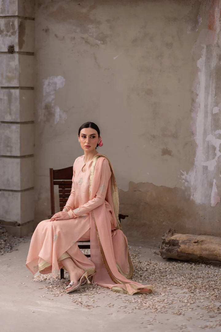 03 Piece - The Gulmina Cotton Silk Blush Pink Set