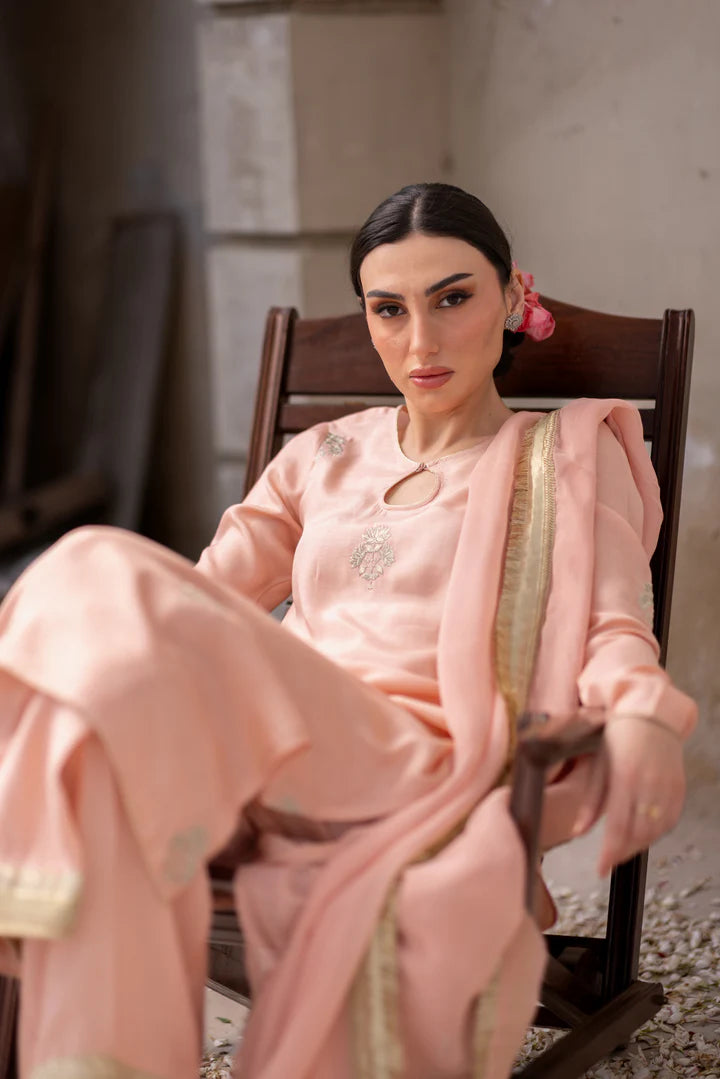 03 Piece - The Gulmina Cotton Silk Blush Pink Set