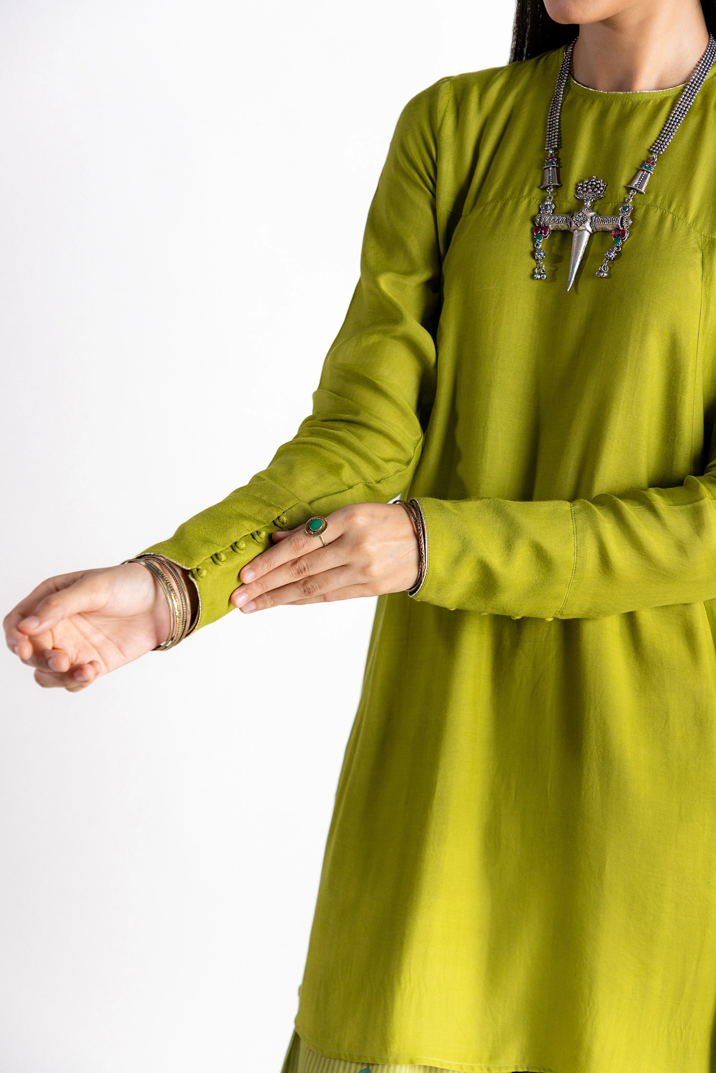 02 Piece - The Sabz Paan Cotton Silk Anarkali Set