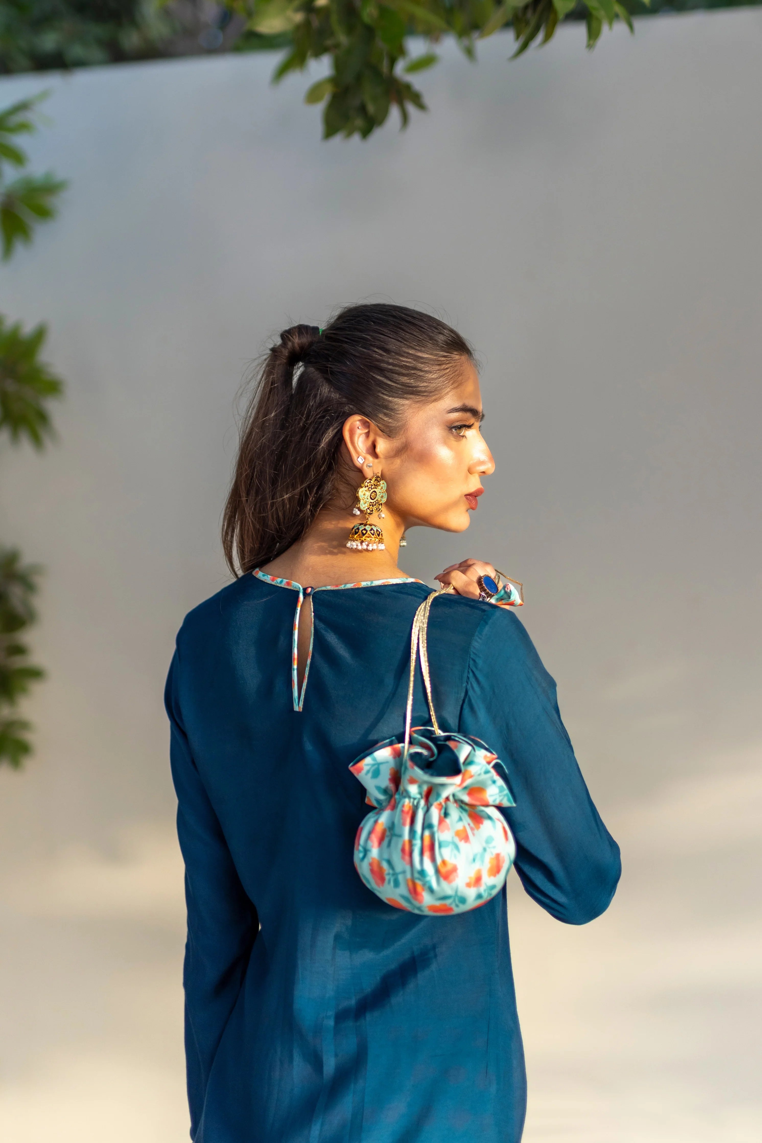 03 Piece - The Saliah Cotton Silk Blue Gharara Set