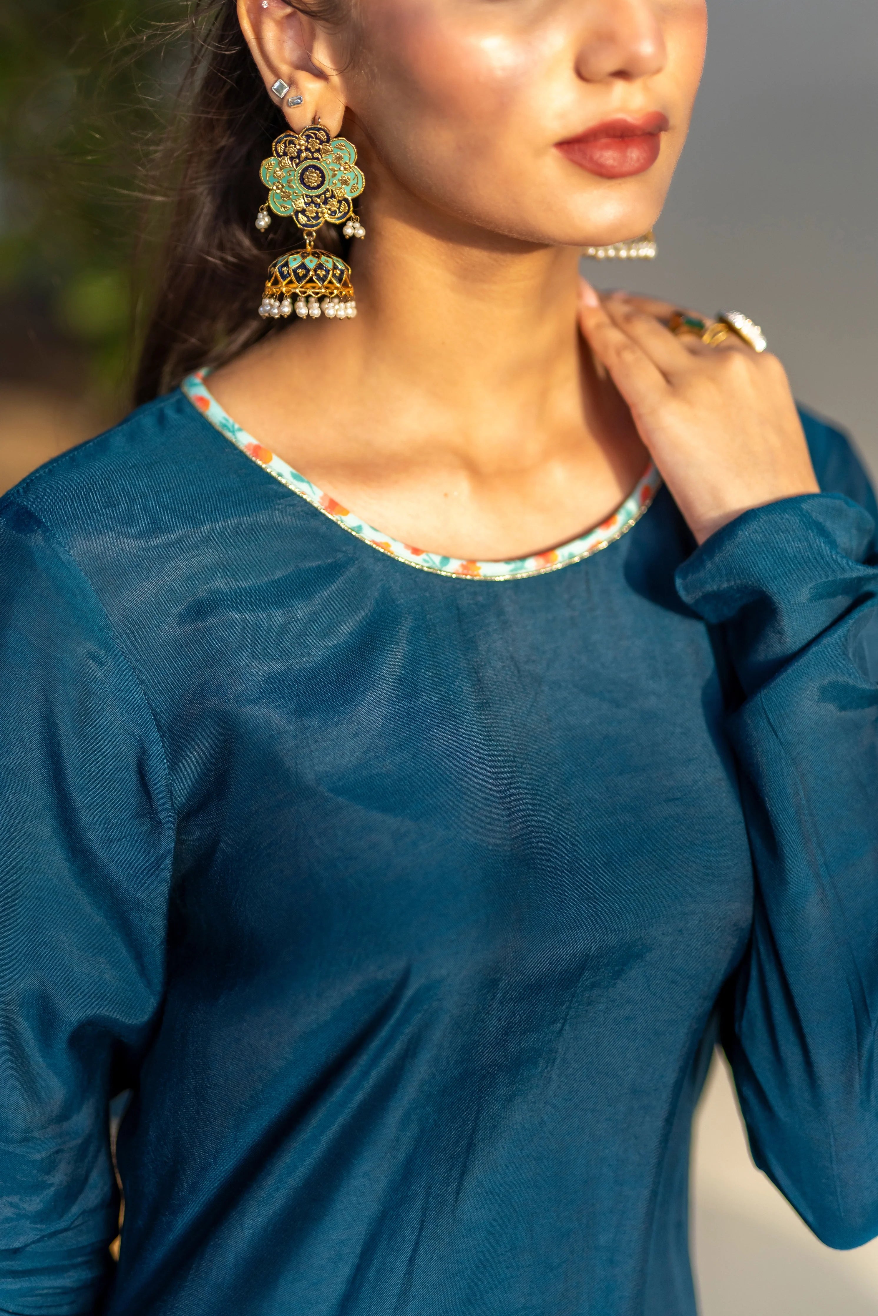 03 Piece - The Saliah Cotton Silk Blue Gharara Set